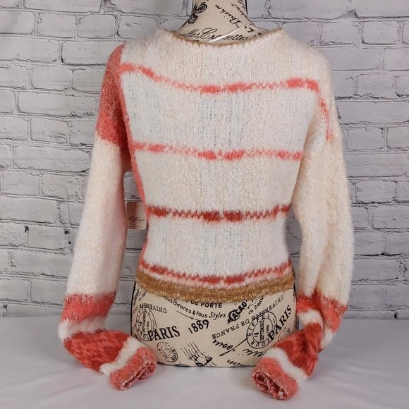 'FREE PEOPLE' 'EMERSON' ROMANC PATTERN~SLEEVE V-LINE HEATHER SWEATER - Picture 3 of 16